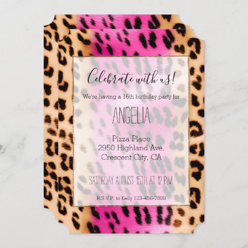 Girly Pink Cream Black Leopard Print Invitation