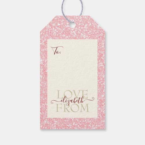 Girly Pink Cream Glitter Custom Text Gift Tags