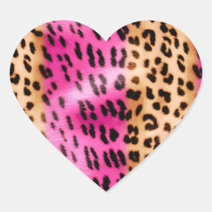 Girly Pink Cream Leopard Print Heart Sticker