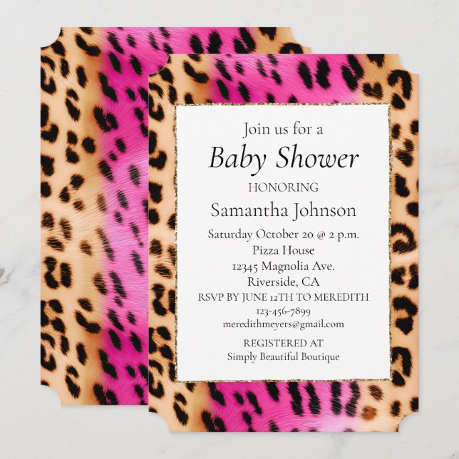 Girly Pink Cream Leopard Print Invitation (Front/Back)