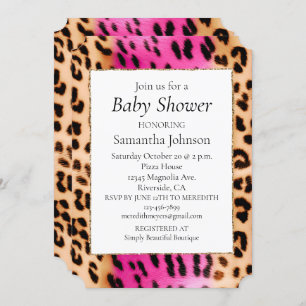 Girly Pink Cream Leopard Print Invitation