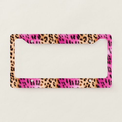 Girly Pink Cream Leopard Print License Plate Frame
