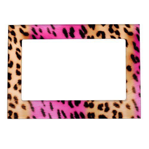 Girly Pink Cream Leopard Print Magnetic Frame