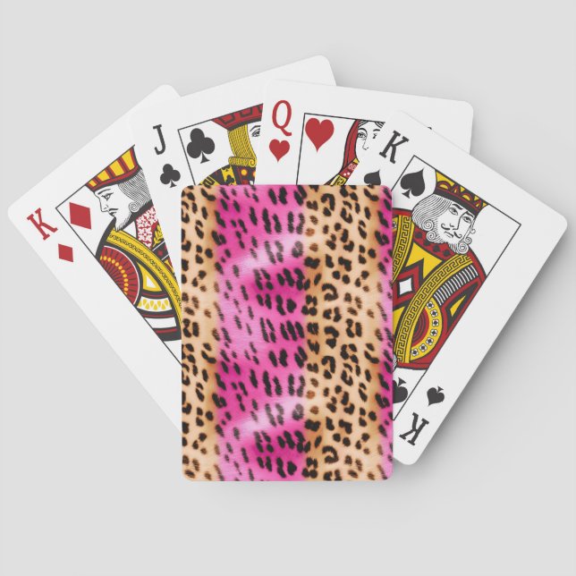 Girly Pink Cream Leopard Print Poker Cards (Back)