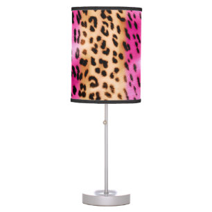 Girly Pink Cream Leopard Print Table Lamp