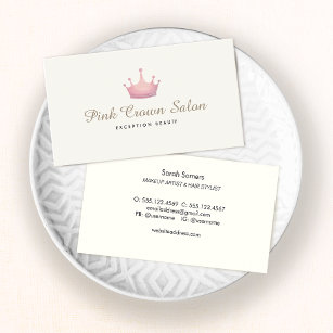 Girly Pink Crown Logo, Makeup Artist Beauty Salon Business Card