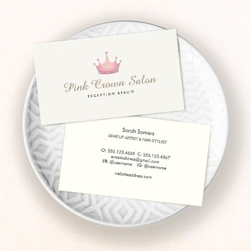 Girly Pink Crown Logo Makeup Artist Beauty Salon Business Card