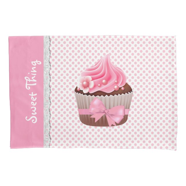 Girly Pink Cupcake Pillow Case (Front)