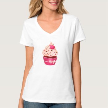 Girly Pink Cupcake Sprinkles And Cherry T-shirt by VintageDesignsShop at Zazzle