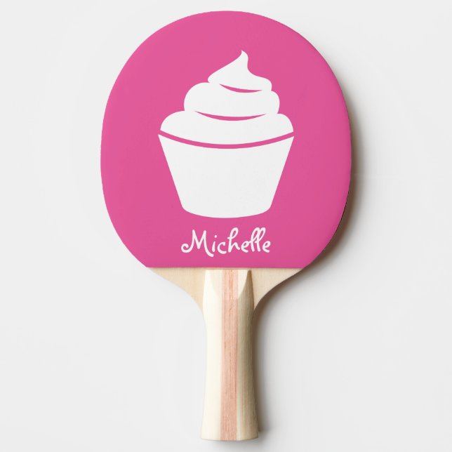 Girly pink cupcake table tennis ping pong paddle (Front)