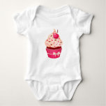 Girly Pink Cupcake With Sprinkles And Cherry Baby Bodysuit at Zazzle