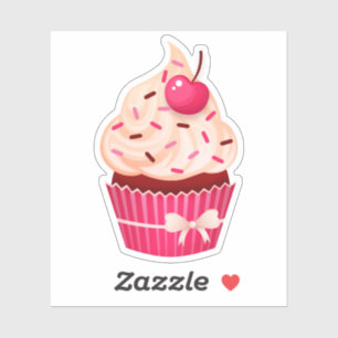 Girly Pink Cupcake With Sprinkles and Cherry Sticker
