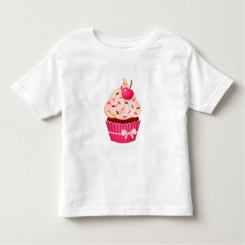 Girly Pink Cupcake With Sprinkles And Cherry Toddler T-shirt by VintageDesignsShop at Zazzle