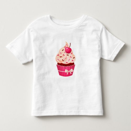 Girly Pink Cupcake With Sprinkles and Cherry Toddler T_shirt