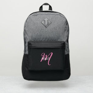 Girly Pink Cursive Monogram Name + Initial Port Authority® Backpack
