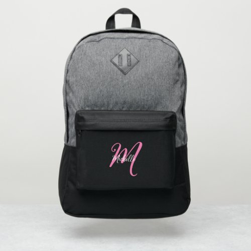 Girly Pink Cursive Monogram Name  Initial Port Authority Backpack