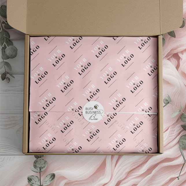 Girly Pink Custom Branded Tiled Logo Message  Tissue Paper (Logo branded tissue paper by Busy Business Bee)