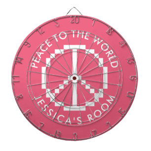 Girly pink custom dartboard with peace sign darts