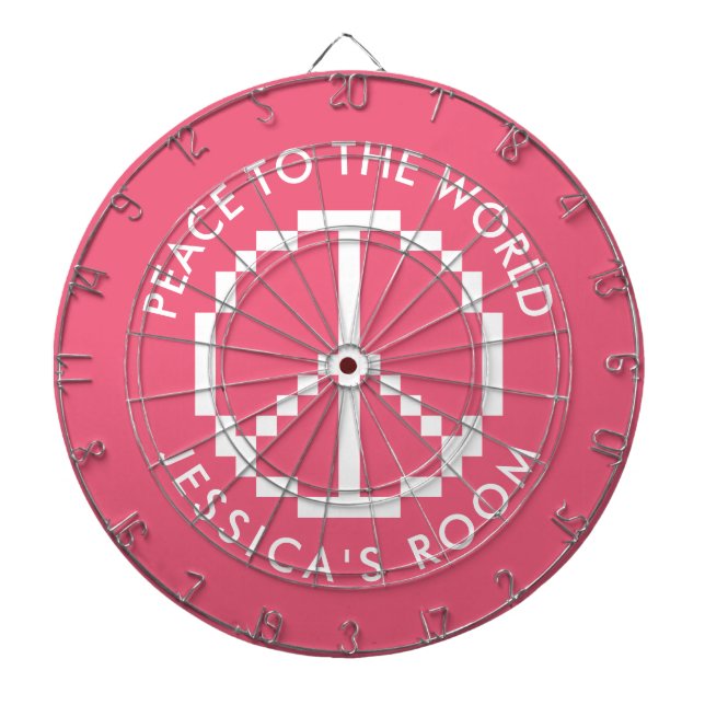 Girly pink custom dartboard with peace sign darts (Front)