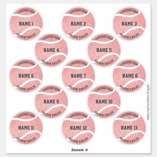 girly pink custom players names set of 13 stickers