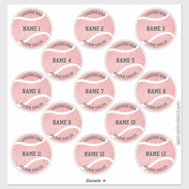 girly pink custom players names set of 13 sticker (Sheet)