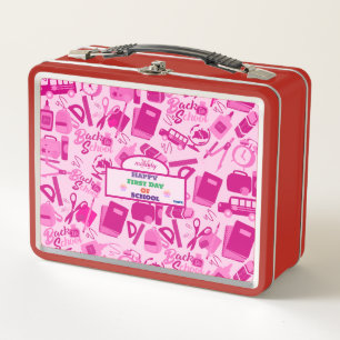 girly pink Customizable Back to School Pattern Metal Lunch Box
