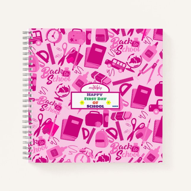 girly pink Customizable Back to School Pattern Notebook (Front)