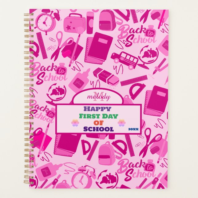 girly pink Customizable Back to School Pattern Planner (Front)