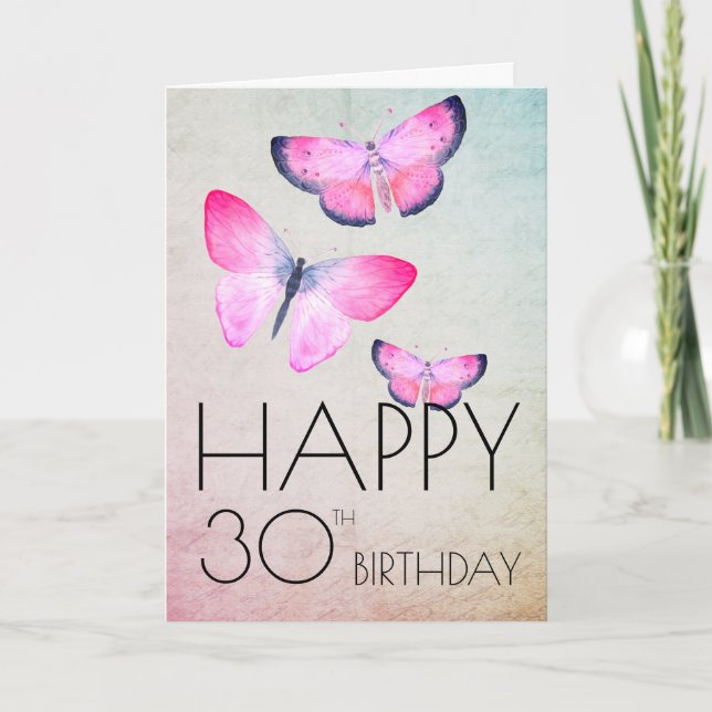 Girly Pink Cute Elegant Watercolor Birthday Modern Card (Front)
