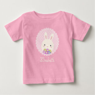 Girly Pink Cute Kawaii Bunny & Flowers Custom Name Baby T-Shirt