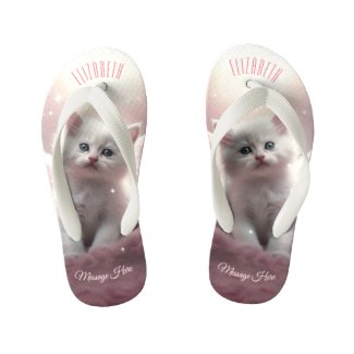 Pink Cute Kitten with Angel Wings Flip Flops