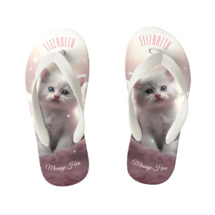 Girly Pink Cute Kitten with Angel Wings Kid's Flip Flops