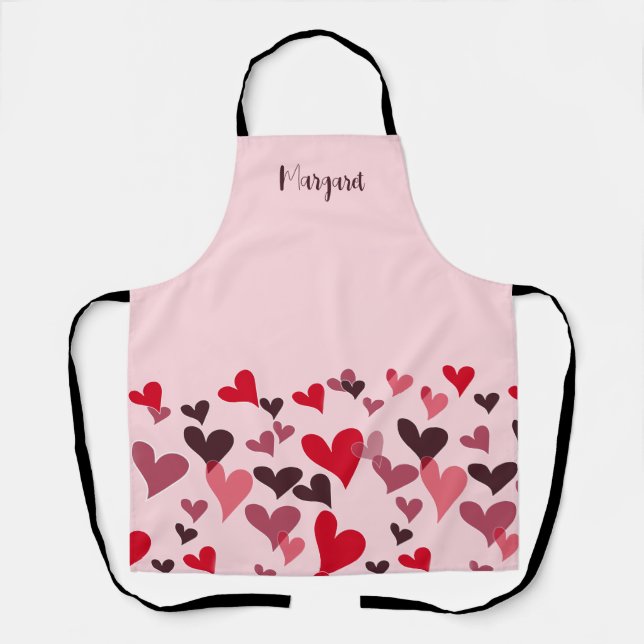 Girly Pink Cute Romantic Hearts Retro Personalized Apron (Front)