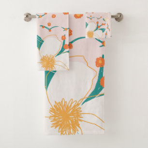 Girly pink Cute seamless botanical pattern  Bath Towel Set