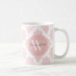 Girly Pink Damask Monogram Coffee Mug at Zazzle