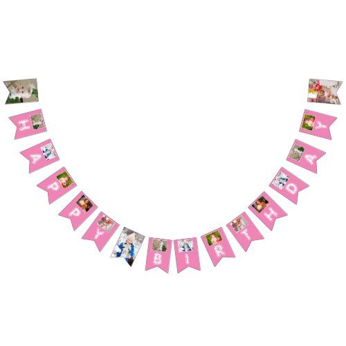 Girly Pink Daughter Photo Happy Birthday Bunting Flags