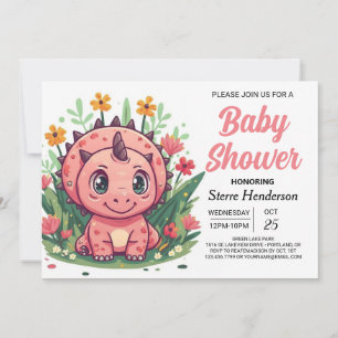 Girly Pink Dinosaur Girl Baby Shower Invitation