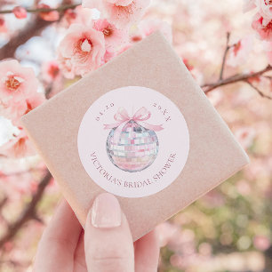 Girly Pink Disco Ball Elegant Bridal Shower Classic Round Sticker