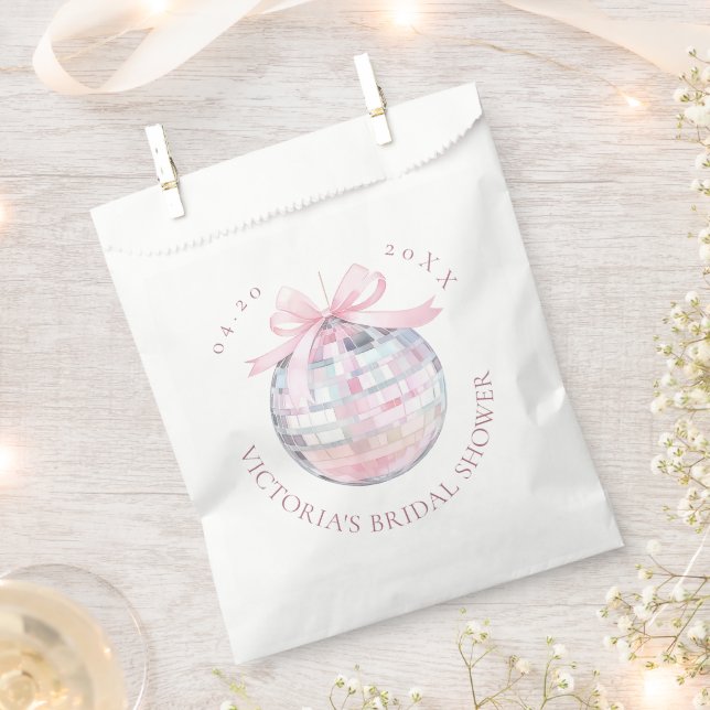 Girly Pink Disco Ball Elegant Bridal Shower Favor Bag (Clipped)
