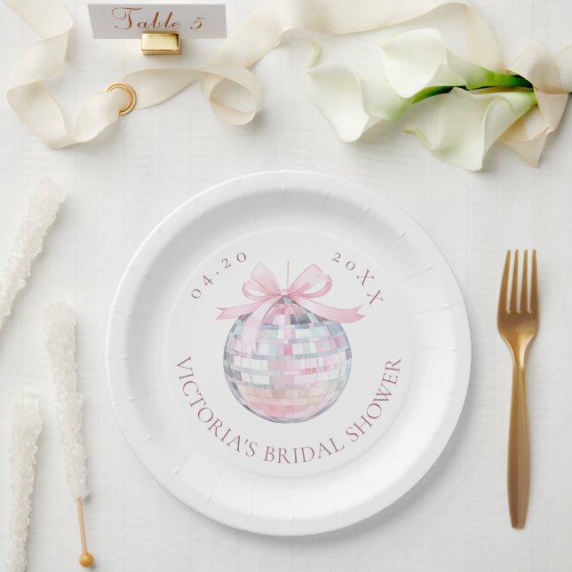 Girly Pink Disco Ball Elegant Bridal Shower Round Paper Plates (Wedding)