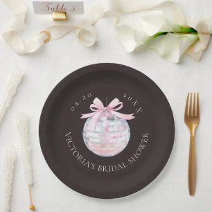 Girly Pink Disco Ball Elegant Bridal Shower Round Paper Plates