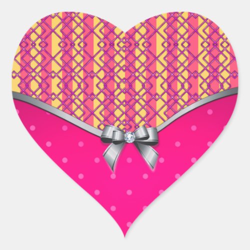 Girly Pink Dots  Stripes With lace  Diamond Bow Heart Sticker