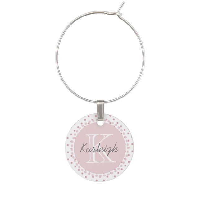Girly Pink Dots Wine Charm (Front)