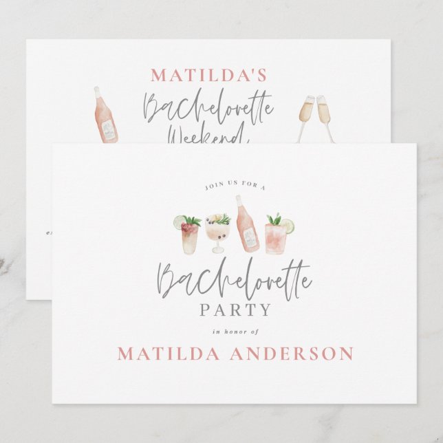 Girly pink drinks bachelorette weekend itinerary a announcement (Front/Back)