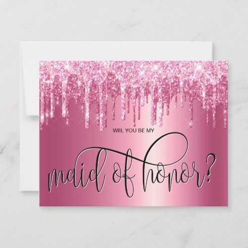 girly pink drips will you be my maid of honor invitation