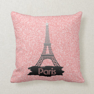 Girly Pink Eiffel Tower Glitter French Paris Throw Pillow