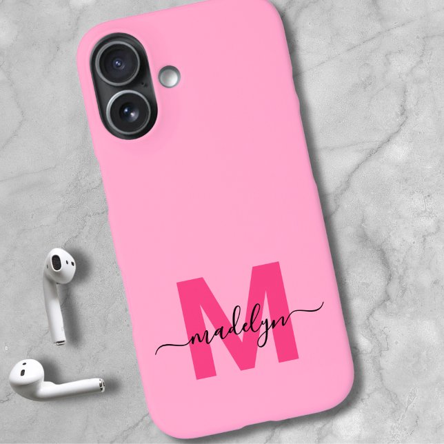 Girly Pink Elegant Minimal Name Monogram Case-Mate iPhone Case (Girly Pink Elegant Minimal Name Monogram iPhone 16 Case)