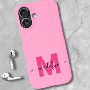 Girly Pink Elegant Minimal Name Monogram iPhone 16 Case