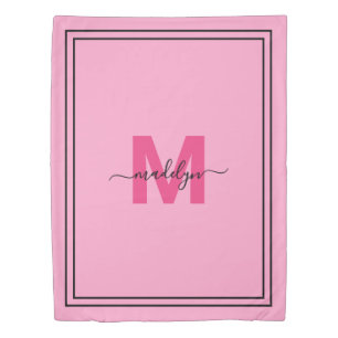 Girly Pink Elegant Script Name Monogram Duvet Cover