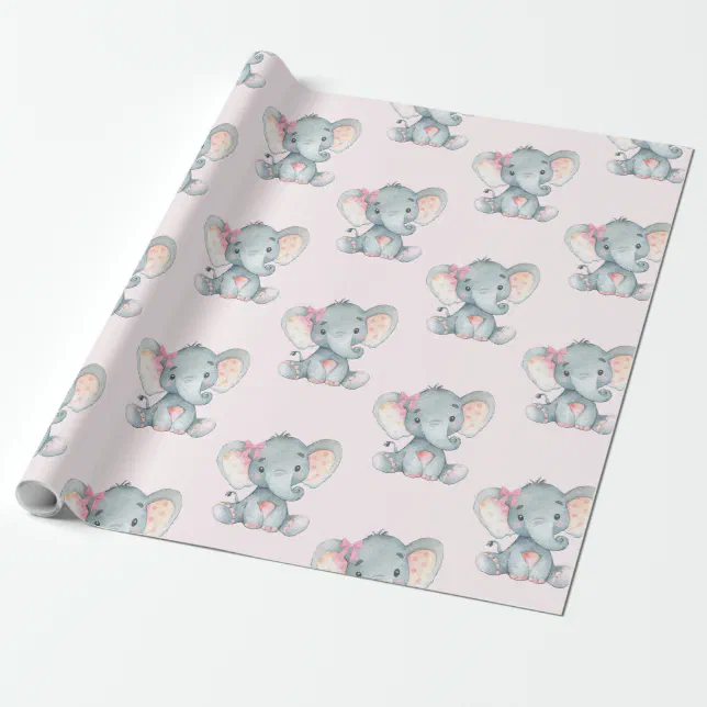 Girly Pink Elephant Baby Girl Shower 1st Birthday Wrapping Paper Zazzle